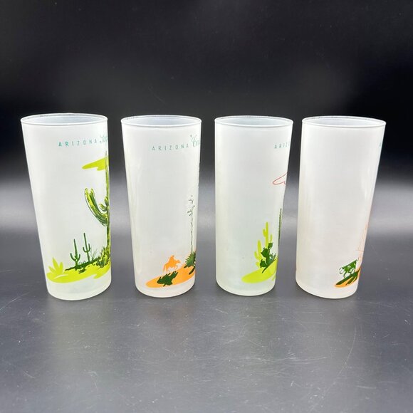 Vintage Blakely Oil Gas Arizona Cactus Frosted Highball Glasses Advertising - Picture 4 of 11